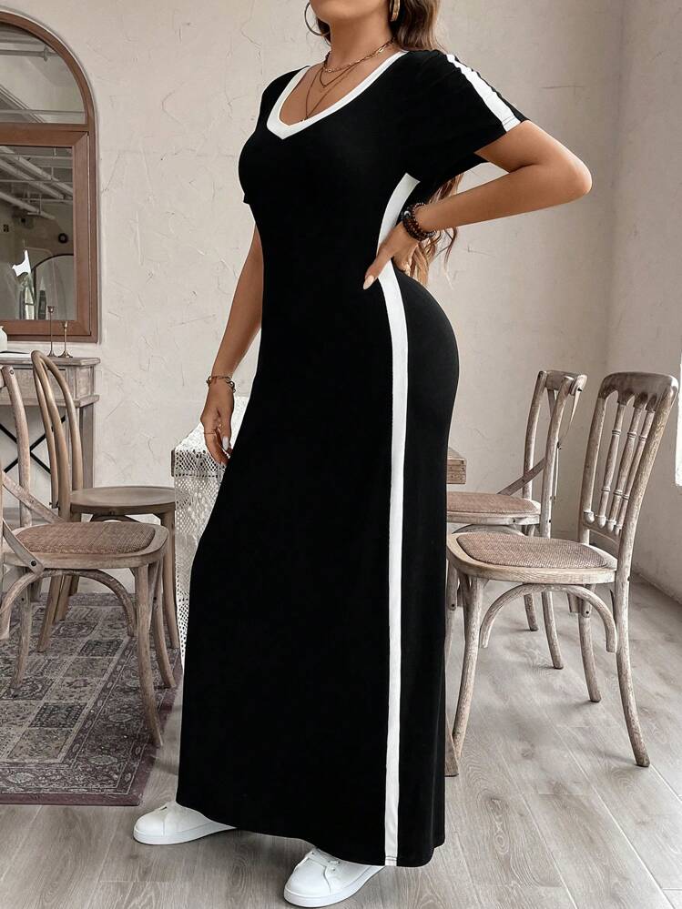 A&M LUNE فستان كاجوال كتل اللون مبسّط مع حواف كم ط...