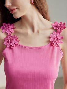 MOTF PREMIUM 3D APPLIQUES DETAIL STRAPS CAMI TOP - Hot Pink - View 3