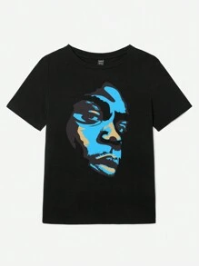 Slaydiva Casual Minimalist Color Block Painting Portrait Pattern Loose Round Neck Short Sleeve Women T-Shirt, Suitable For Summer