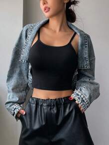 DAZY 休闲复古设计牛仔夹克，石洗，秋装 - 淺色水洗藍 - 查看 2