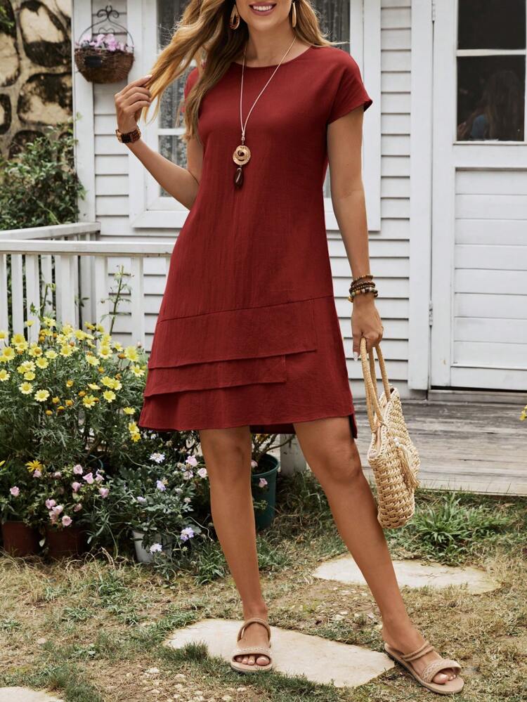 Women's Summer Multi-Hem Round Neck Short Sleeve Dress