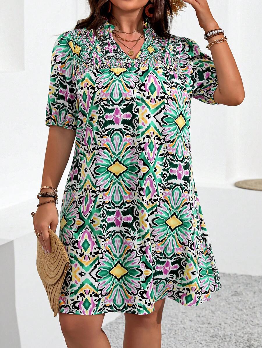 SHEIN VCAY PlusSize Women's Floral Print Short Sleeve Vacation Style