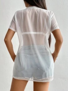 SHEIN Unity Women's Sexy Sheer Mesh Top, Summer - White - View 2