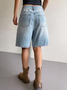 DAZY Quần short denim Bermuda thường ngày có túi dành cho nữ Quần short denim - Rửa trung bình - Xem 5