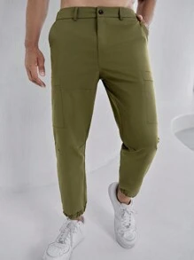 Manfinity Homme American Style Solid Color Casual Cargo Jogger Pants - Army Green - View 4