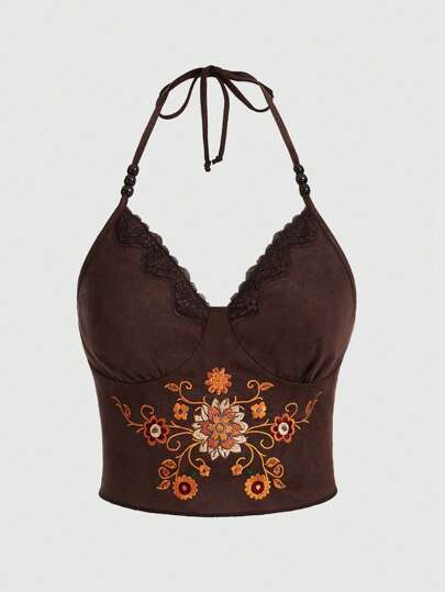 Hippie Correa colgante de cuello vintage bordado con flores para mujer de talla grande y con estilo