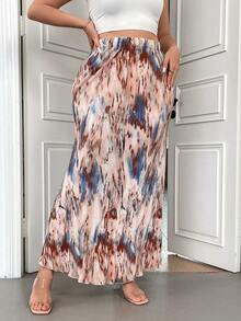 SHEIN Privé Plus Size Mùa Hè Váy Midi Nàng Tiên Cá In Hình Ngẫu Nhiên Thanh Lịch Và Tinh Tế, Hoàn Hảo Cho Kỳ Nghỉ - Nhiều màu - Xem 3