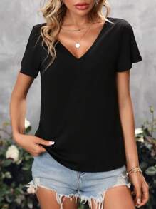 Chiquease Camiseta unicolor de espalda con tira cruzada - Negro - Ver 4