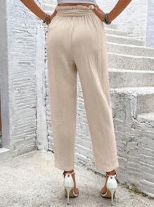SHEIN Frenchy Ladies' Old Money Cotton Solid Color Simple Daily Wear Strap Bow Tie Long Pants,100%Cotton