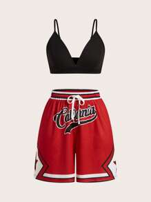 Coolane 女式夏季運動短上衣和彈性束口編織短褲套裝，內衣 - 彩色 - 查看 6