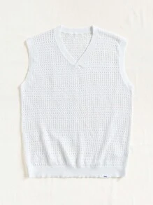 Manfinity VCAY 1pc Men Beach Outfits Summer Vacation Weave Casual Surfing Seaside Boho Basic V-Neck Knit Vest Beachwear