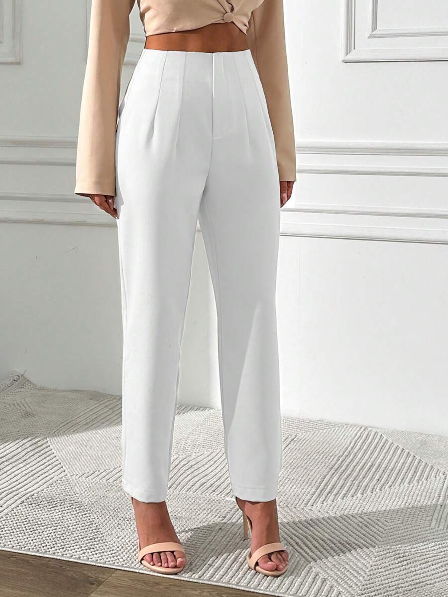 SHEIN Cottnline Women's Solid Color Simple Daily Casual Pants - White - View 1
