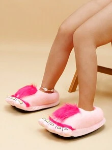 Dép đi trong nhà mới lạ Big Foot vui nhộn, dép hoạt hình bằng vải nhung ấm áp với sự thoải mái và không khí Giáng sinh, siêu mềm và êm ái - Màu Hồng Tươi - Xem 3