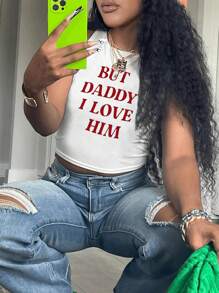 SHEIN Camiseta sin mangas de cuello redondo con estampado de letra para uso casual de verano en tallas grandes, PERO PAPI YO LO AMO Gráfico de camisetas para mujer