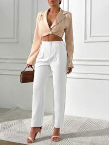 SHEIN Cottnline Women's Solid Color Simple Daily Casual Pants - White - View 3
