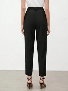 BizChic Women's Solid Color Minimalist Daily Suit Pants, Romantic Elegant Everyday Fashion Business Casual Commuter Outfit, Vintage Style Office Wear For Ladies In Fall/Winter