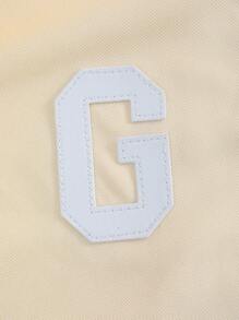 Teenage Boys' Colorful Woven Tape Patchwork Baseball Polo Short Sleeve Shirt And Shorts Knitted Set, Apricot