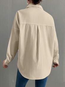 EURMUSE Camicia oversize casual con bottoni e maniche lunghe ricamate a fiori - Beige - Visualizzare 3