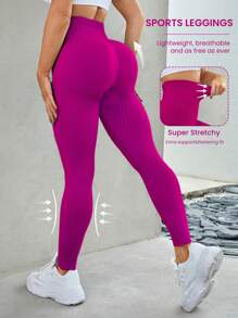 Easithlete Quần Leggings Thể thao Nữ màu trơn - Màu Hồng Tươi - Xem 1