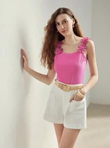 MOTF PREMIUM 3D APPLIQUES DETAIL STRAPS CAMI TOP - Hot Pink - View 5