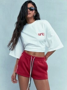 MISSGUIDED Oversized Crop T-Shirt With Print - White - View 1