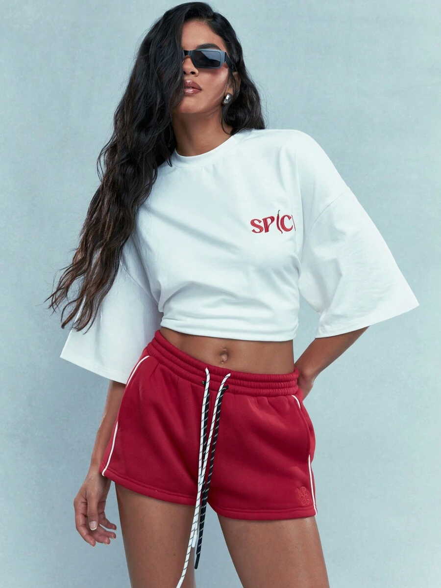 MISSGUIDED Oversized Crop T-Shirt With Print - White - View 1