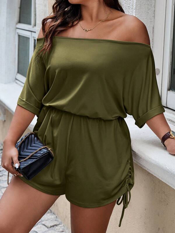 Calvaya Plus Size Solid Color Off-Shoulder Casual Jumpsuit For Summer Vacation