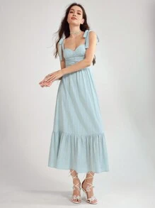 Enchnt 女士純色簡約日常傘繩夏季連身裙 - 綠色 - 查看 8