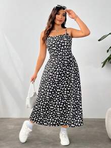 CovetEZ Vestido de margaritas de talla grande para verano - Negro - Ver 3
