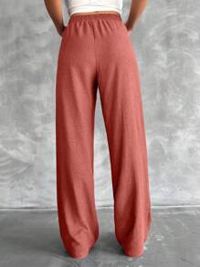 SHEIN Tall Tall Size Solid Elastic Waist Straight Leg Pants - Dusty Pink - View 2
