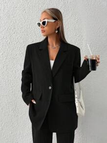 SHEIN EZwear Summer Outfits Lapel Neck Flap Detail Blazer
