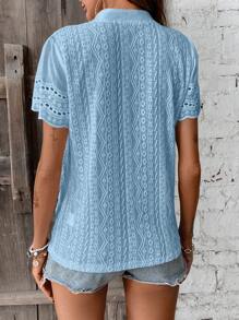 EMERY ROSE Áo thun nữ tay ngắn cổ chữ V màu trơn mùa hè có rãnh - Màu xanh lam - Xem 2