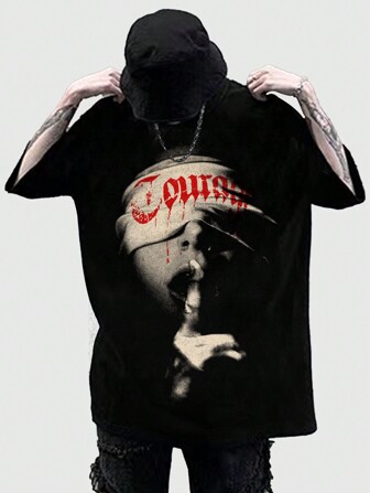 Grunge Punk Camiseta de manga corta con gráfico de figura para hombres, adecuada para uso diario en primavera y verano, escuela, estilo de los 2000