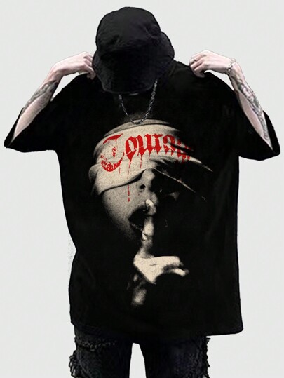 Grunge Punk قميص تي شيرت قصير الأكمام بطبعة شكل للرجال، مناسب للارتداء اليومي في الربيع والصيف، للمدرسة، بطراز عام 2000