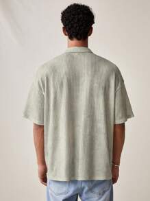 Manfinity VCAY Men's Fashionable Casual English Printed Polo Short Sleeve Loose Shirt For Everyday Wear - Olive Green - View 2