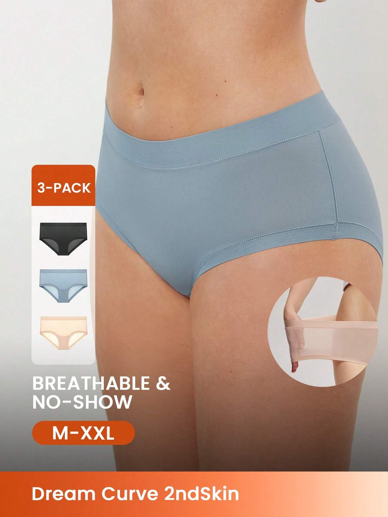 Set de 3 pares de bragas básicas de tiro medio sin marcas, ropa interior cómoda y casual para mujer