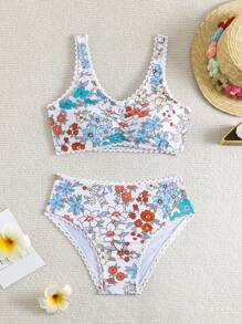 Tween Girl 2 Cái/bộ Bộ Bikini Xù In Hoa Đáng Yêu Và In Hình Trang Trí Ruffle Quần Bơi, Mùa Hè - Trang Phục Phù Hợp Với Mẹ Và Tôi (Bộ được bán riêng) - Nhiều màu - Xem 3