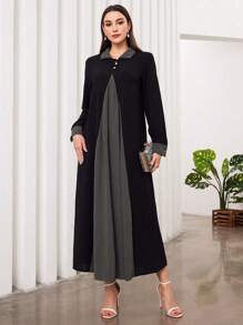 Al Najma 鈕扣裝飾對比色長袖連衣裙 - 彩色 - 查看 8