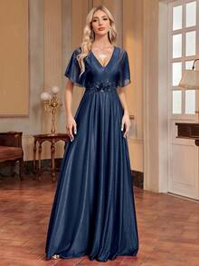 Surplice Neck Butterfly Sleeve Appliques Bridesmaid Dress Elegant Mother Of The Bride Dress