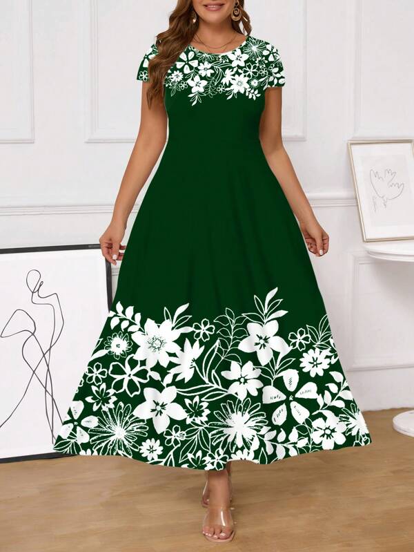 SHEIN Clasi Rochie Slim-Fit, cu mâneci scurte, cu imprimeu floral, pentru femei de vară