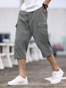 Manfinity Homme 男士纯色口袋设计七分休闲裤 - 灰色 - 查看 7