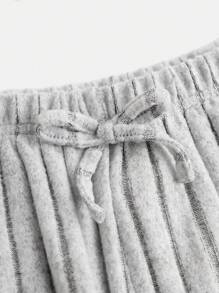 SHEIN 少女浅灰色罗纹针织面料短款上衣和阔腿裤基本款服装套装 - 灰色 - 查看 9