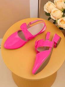 Girls Bow Decor Neon Pink Point Toe Slingback Flats For Outdoor - Hot Pink - View 3