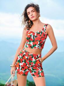 MOTF X MARIA-VICTORIA CHECA ALLOVER FLORAL PRINT SLANT POCKET FOLD PLEATED SHORTS