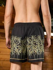 Manfinity Men's Summer Palm Tree Printed Drawstring Waist Beach Shorts