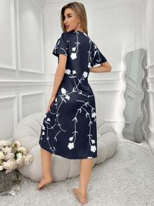 Vestido de dormir de manga corta y largo medio con estampado de flores blancas para mujer, Moo Moo