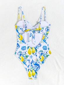 Swim Vcay Einteiliger Badeanzug mit Knotenschulterriemen und Fruchtdruck für Strandurlaub im Sommer