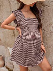 Cheriluna Maternity Maternity Plaid Printed Simple Daily Dress