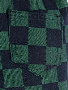 SHEIN Young Boy Green Fashionable Casual Checkerboard Design Denim Long Baggy Boy Jeans For Vacation And Dailywear Cute Summer Clothes For School - Multicolor - View 4