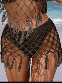 Summer Women's Solid Color Simple Daily Hollow Out Cover Up - Coffee Brown - View 1
